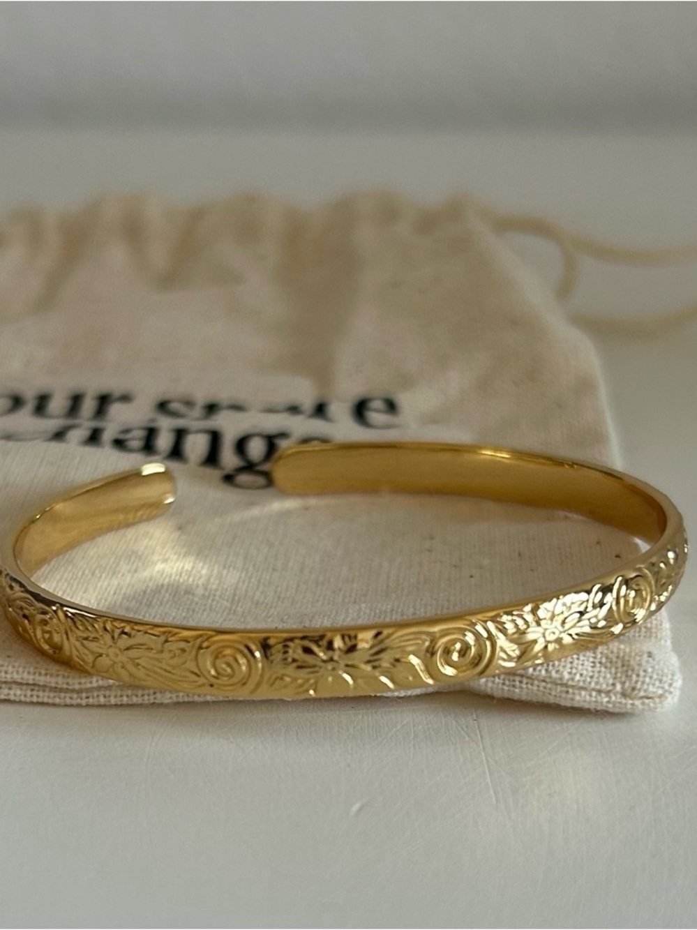 Floral Engraved Gold Plated Cuff - Our Spare Change - NEW